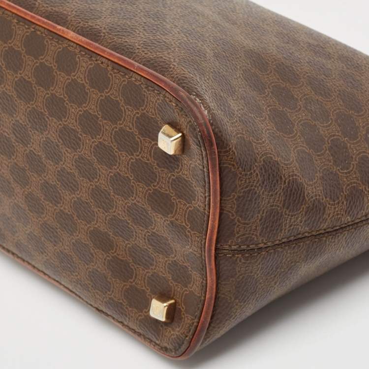 Pre Owned Celine Dark Brown Macadam Coated Canvas and Leather Pochette Bag