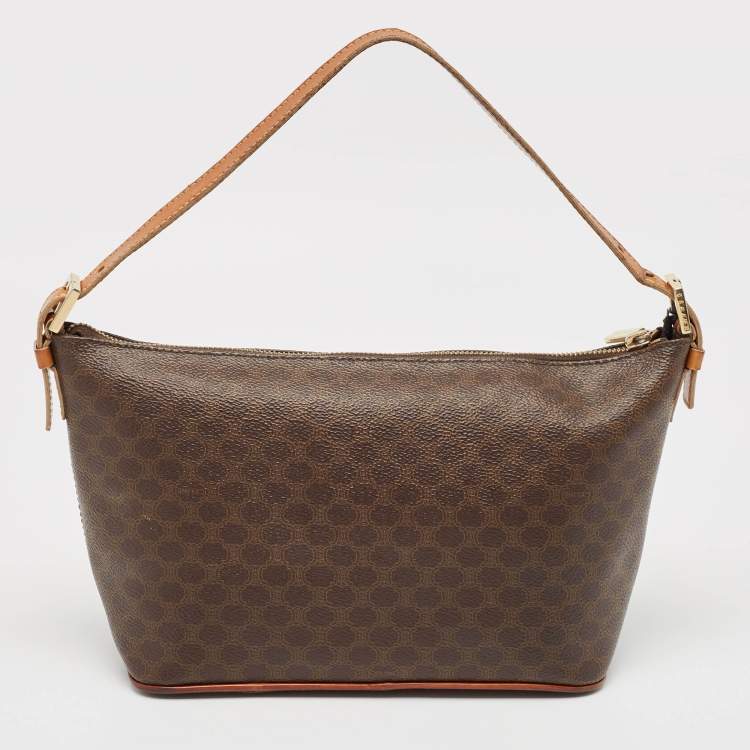 Pre Owned Celine Dark Brown Macadam Coated Canvas and Leather Pochette Bag