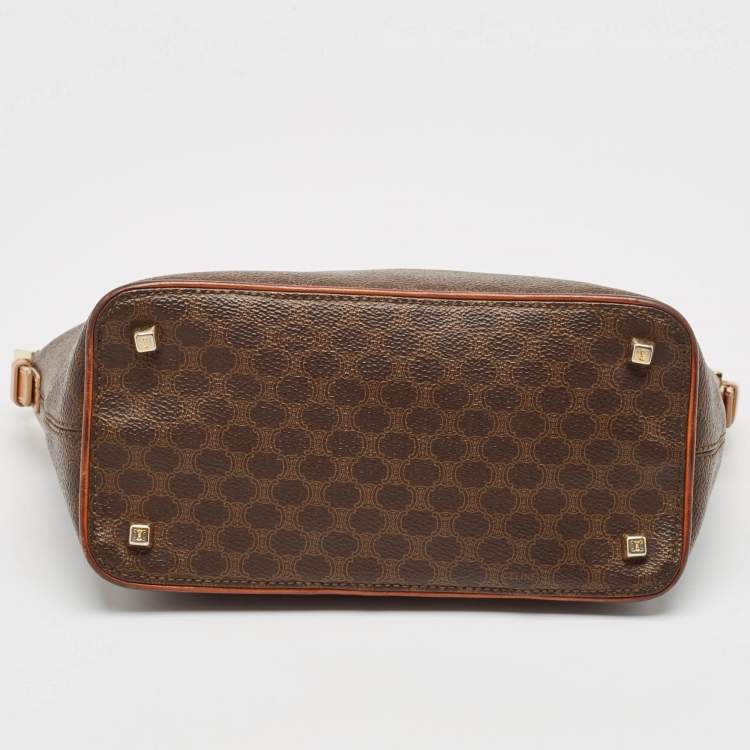 Pre Owned Celine Dark Brown Macadam Coated Canvas and Leather Pochette Bag