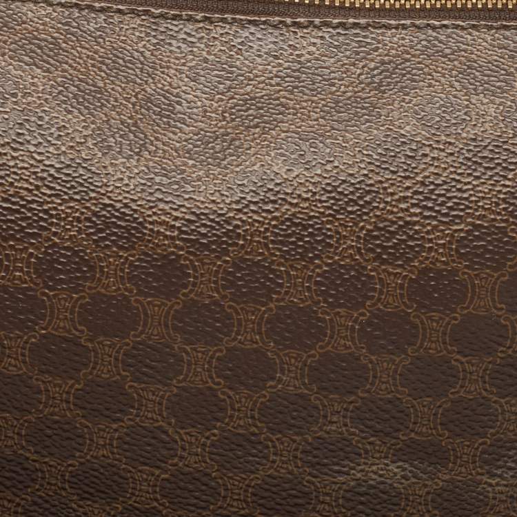 Pre Owned Celine Dark Brown Macadam Coated Canvas and Leather Pochette Bag