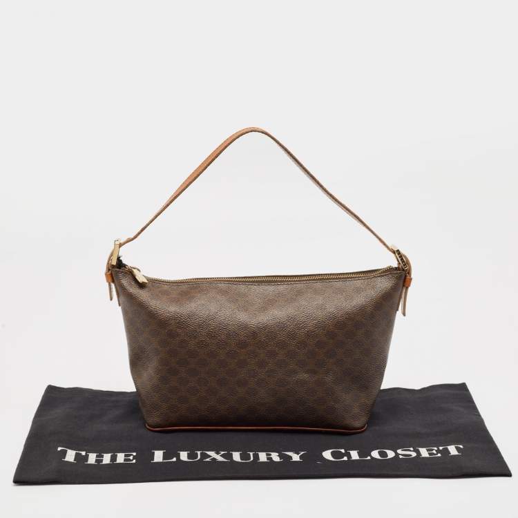 Pre Owned Celine Dark Brown Macadam Coated Canvas and Leather Pochette Bag