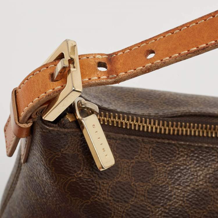 Pre Owned Celine Dark Brown Macadam Coated Canvas and Leather Pochette Bag