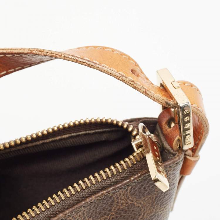 Pre Owned Celine Dark Brown Macadam Coated Canvas and Leather Pochette Bag