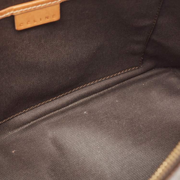 Pre Owned Celine Dark Brown Macadam Coated Canvas and Leather Pochette Bag