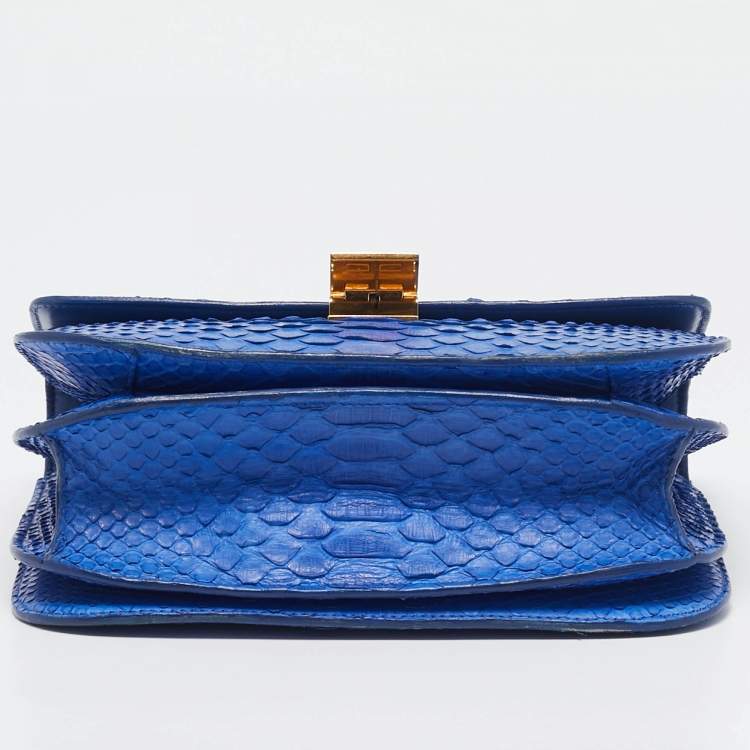 Pre Owned Celine Blue Python Medium Classic Box Shoulder Bag
