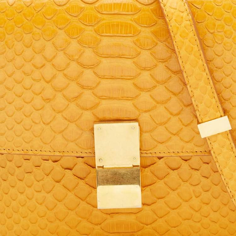 Pre Owned Celine Mustard Python Medium Classic Box Shoulder Bag