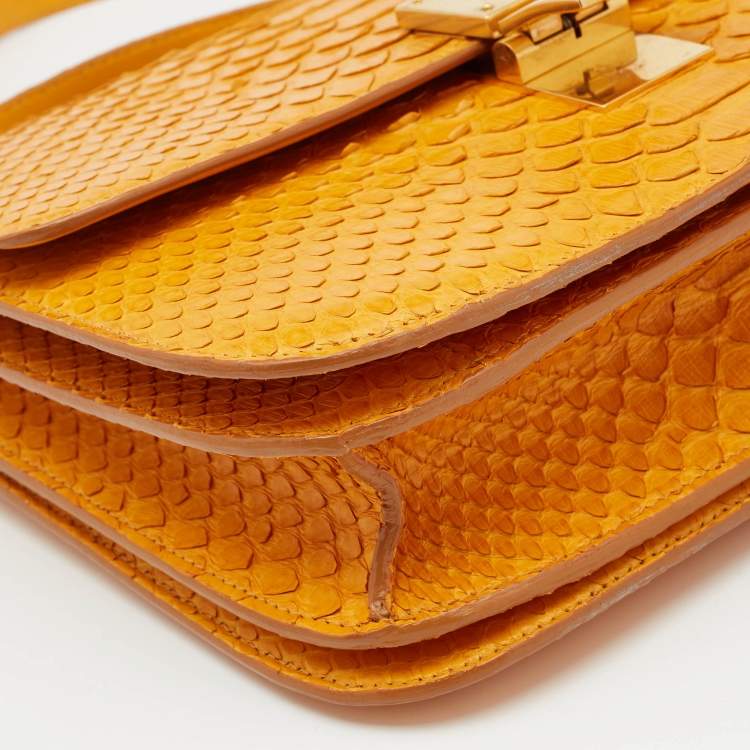 Pre Owned Celine Mustard Python Medium Classic Box Shoulder Bag