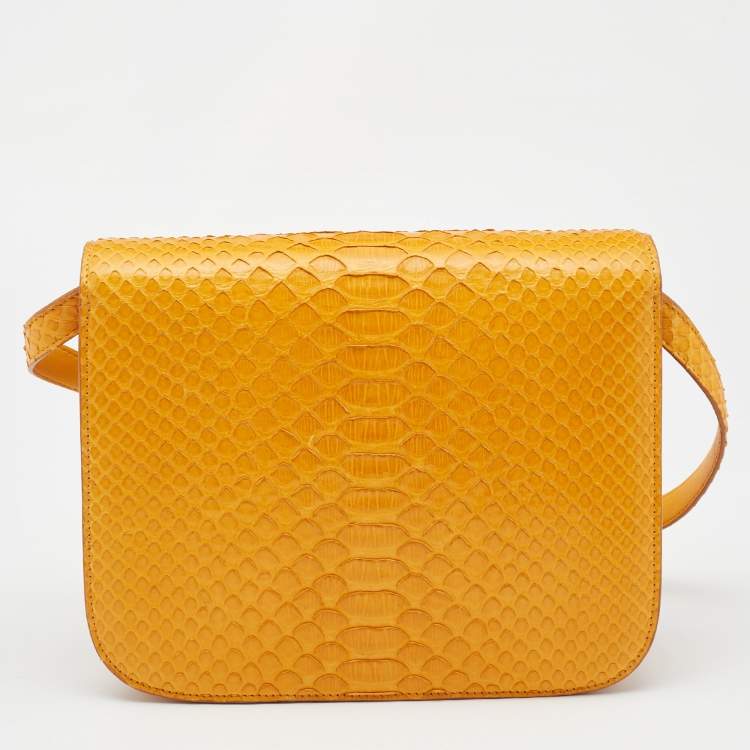 Pre Owned Celine Mustard Python Medium Classic Box Shoulder Bag
