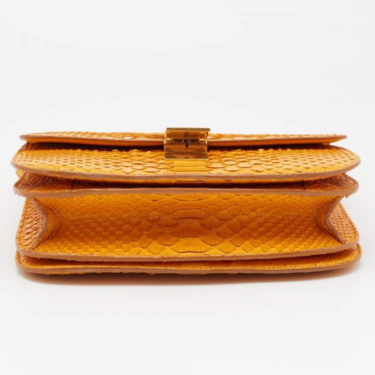 Pre Owned Celine Mustard Python Medium Classic Box Shoulder Bag