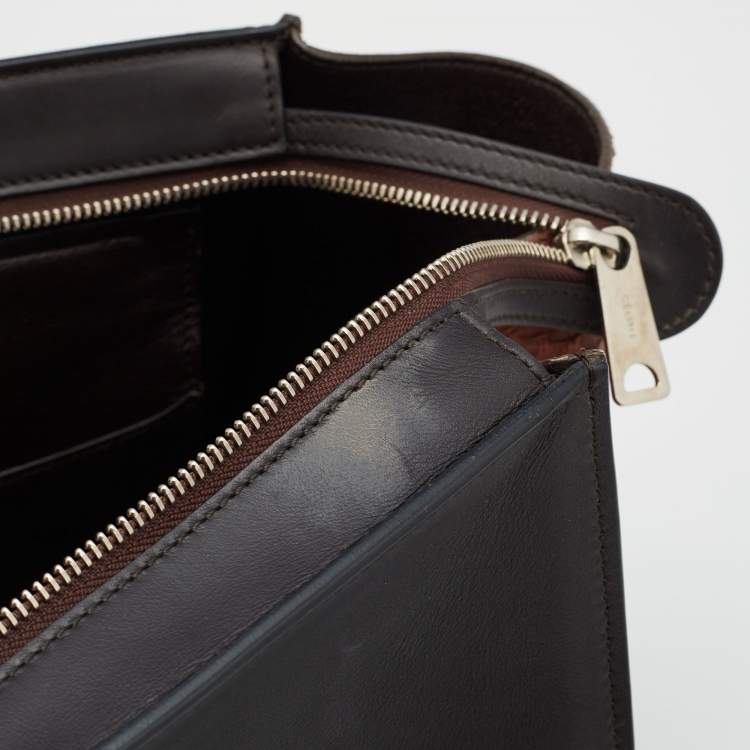 Pre Owned Celine Brown/Black Python and Leather Large Trapeze Top Handle Bag