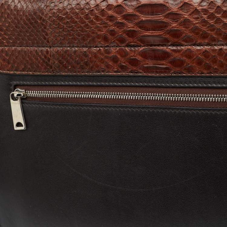Pre Owned Celine Brown/Black Python and Leather Large Trapeze Top Handle Bag