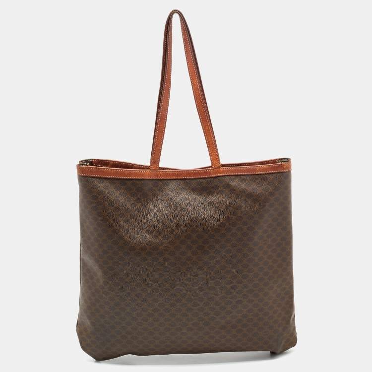 Pre Owned Celine Dark Brown Macadam Coated Canvas and Leather Tote