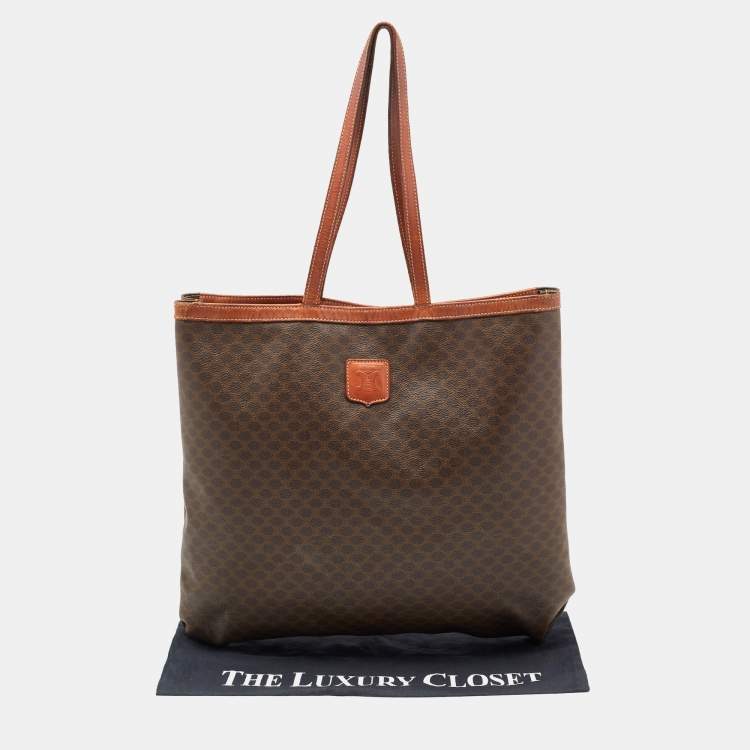 Pre Owned Celine Dark Brown Macadam Coated Canvas and Leather Tote