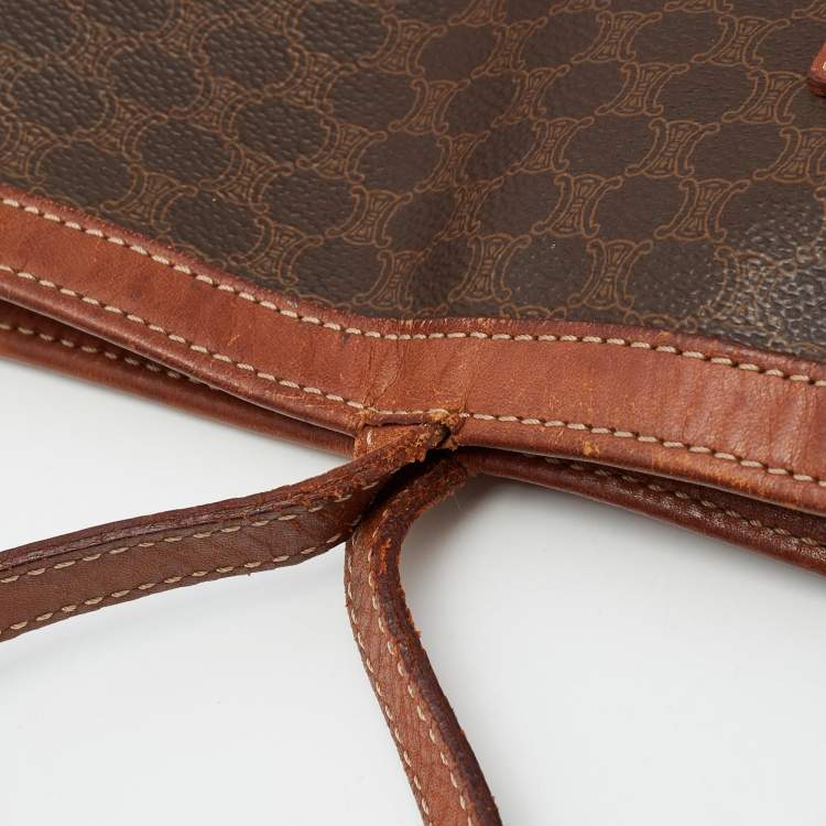 Pre Owned Celine Dark Brown Macadam Coated Canvas and Leather Tote