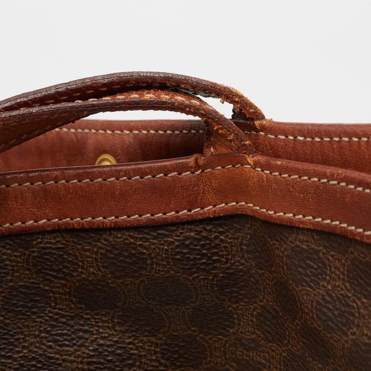 Pre Owned Celine Dark Brown Macadam Coated Canvas and Leather Tote