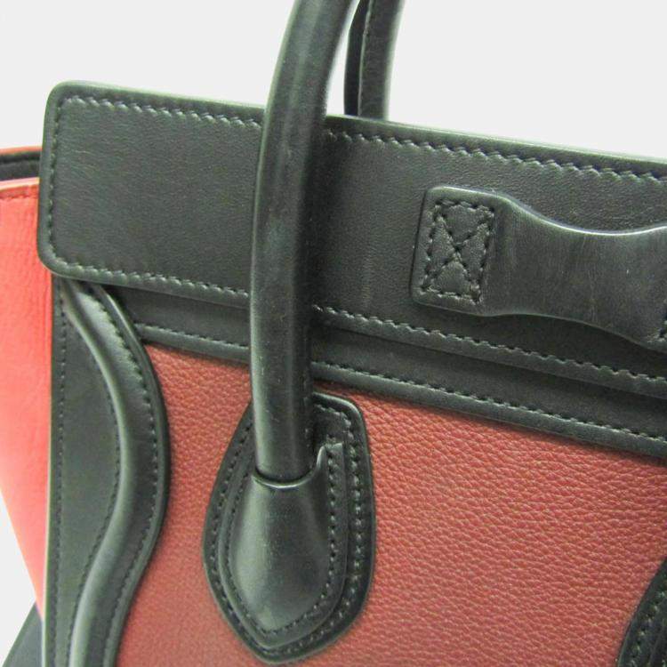 Pre Owned Celine Black Bordeaux Pink Luggage Leather Nano Shopper Handbag 