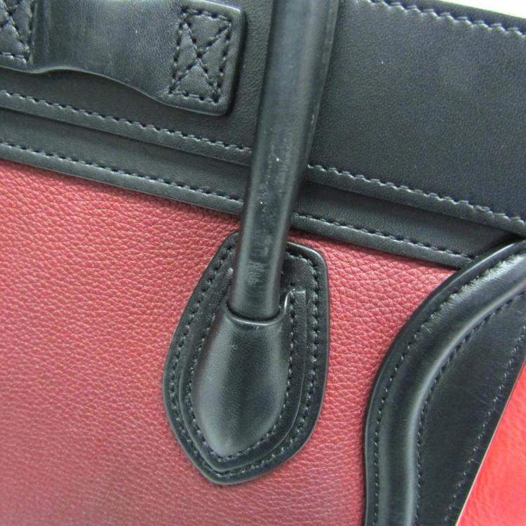 Pre Owned Celine Black Bordeaux Pink Luggage Leather Nano Shopper Handbag 