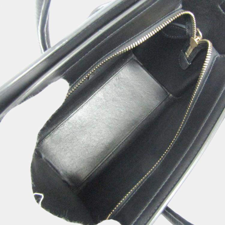 Pre Owned Celine Black Bordeaux Pink Luggage Leather Nano Shopper Handbag 