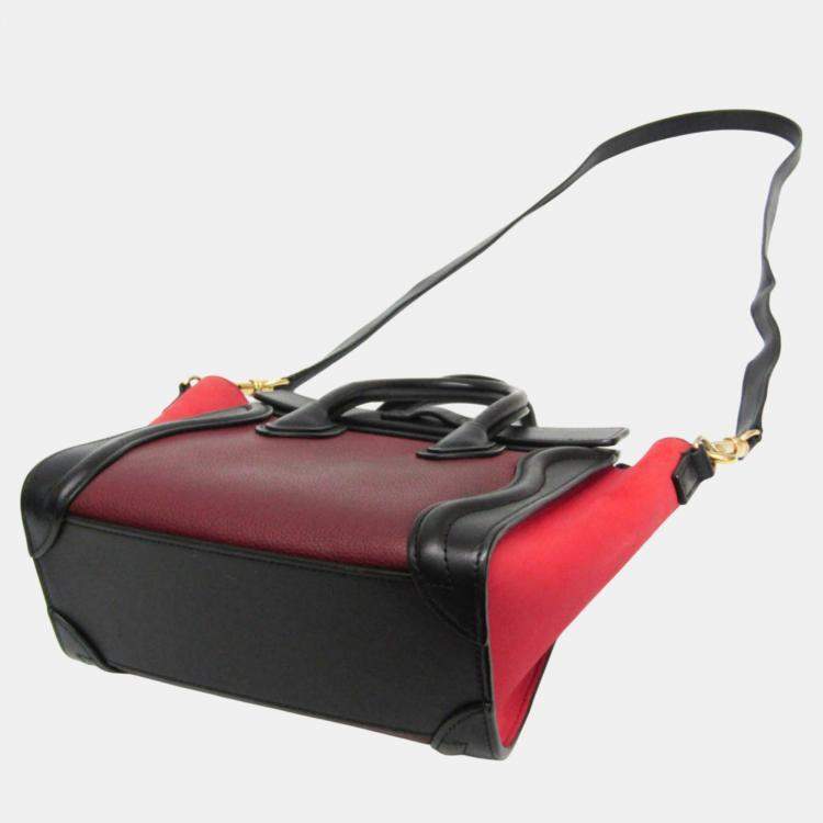 Pre Owned Celine Black Bordeaux Pink Luggage Leather Nano Shopper Handbag 