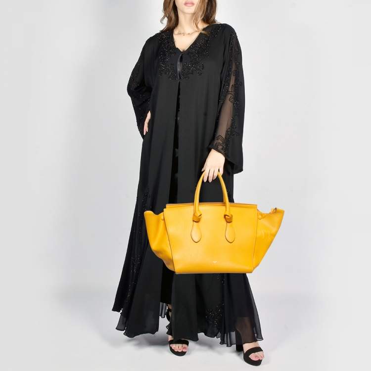 Pre Owned Celine Yellow Leather Small Tie Tote