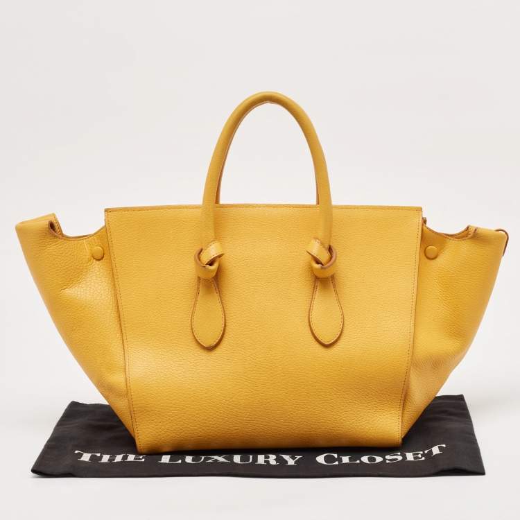Pre Owned Celine Yellow Leather Small Tie Tote