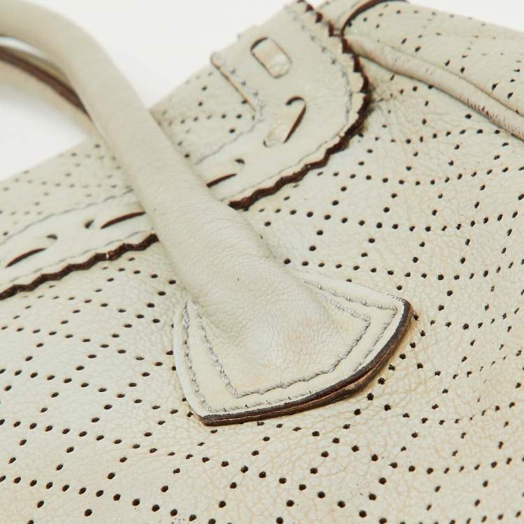 Pre Owned Celine Light Grey Perforated Leather Buckle Detail Satchel