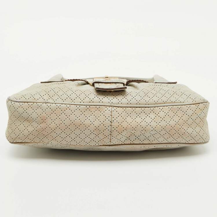 Pre Owned Celine Light Grey Perforated Leather Buckle Detail Satchel