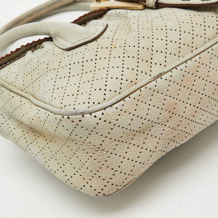 Pre Owned Celine Light Grey Perforated Leather Buckle Detail Satchel