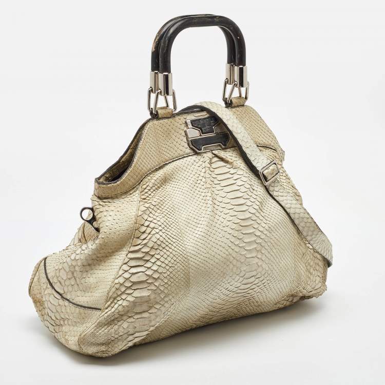 Pre Owned Celine Cream Python Frame Satchel