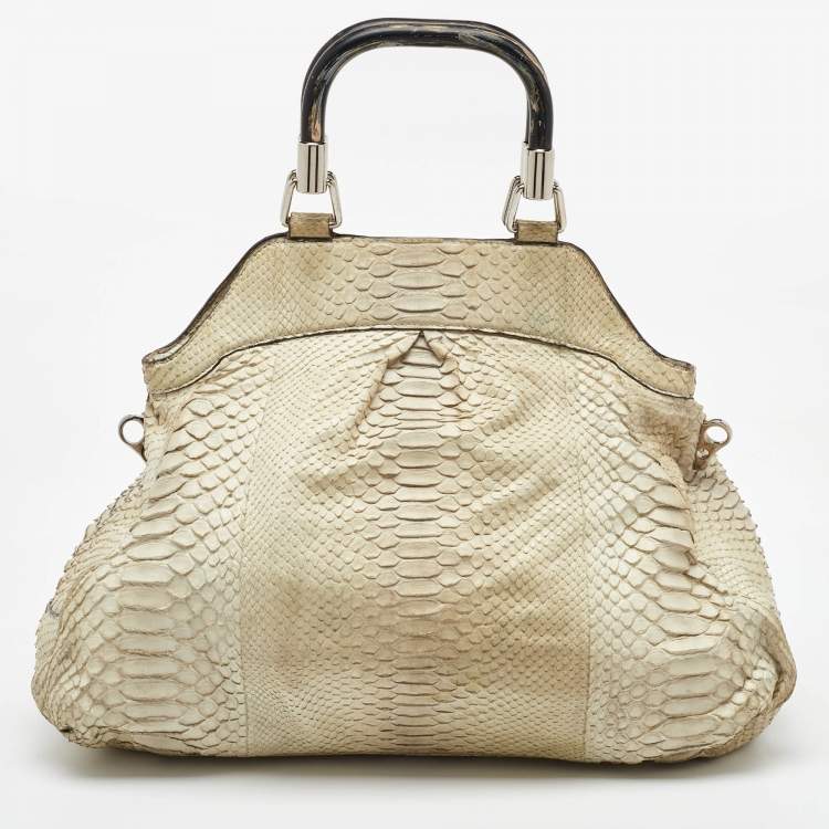 Pre Owned Celine Cream Python Frame Satchel