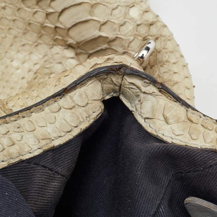 Pre Owned Celine Cream Python Frame Satchel