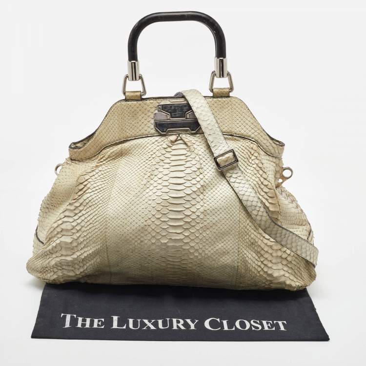 Pre Owned Celine Cream Python Frame Satchel