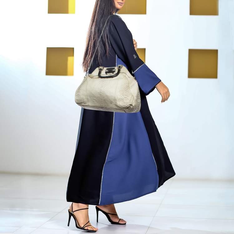 Pre Owned Celine Cream Python Frame Satchel