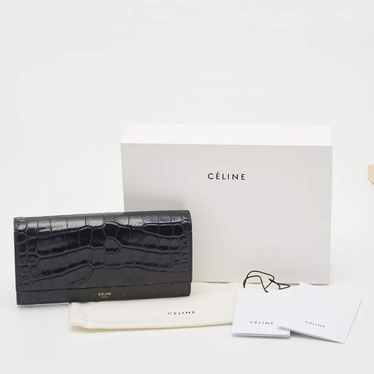 Pre Owned Celine Black Croc Embossed Leather Continental Wallet