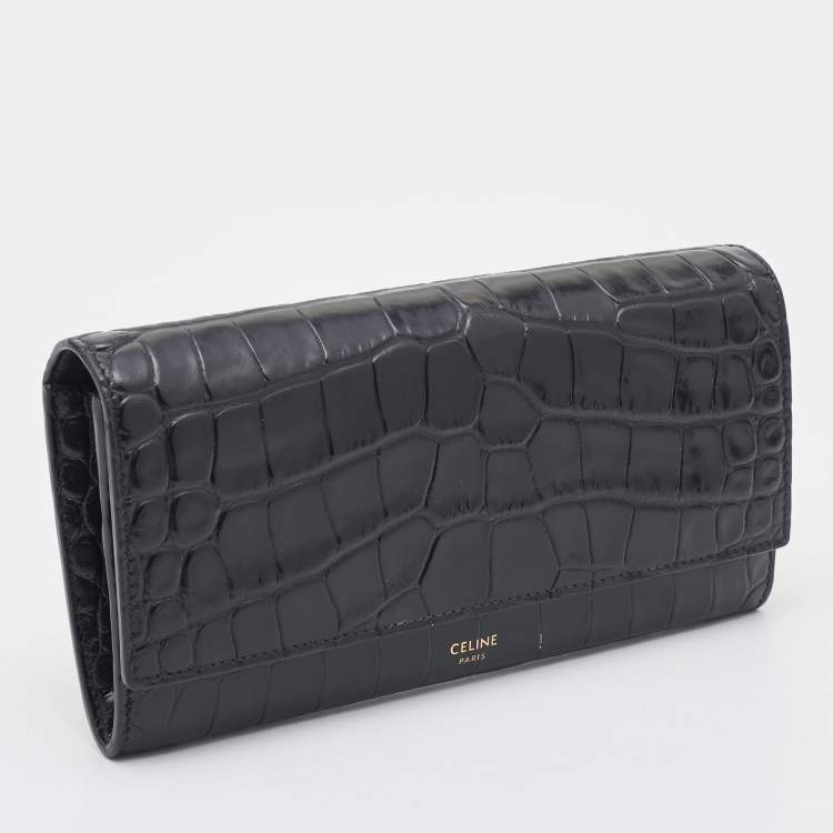 Pre Owned Celine Black Croc Embossed Leather Continental Wallet
