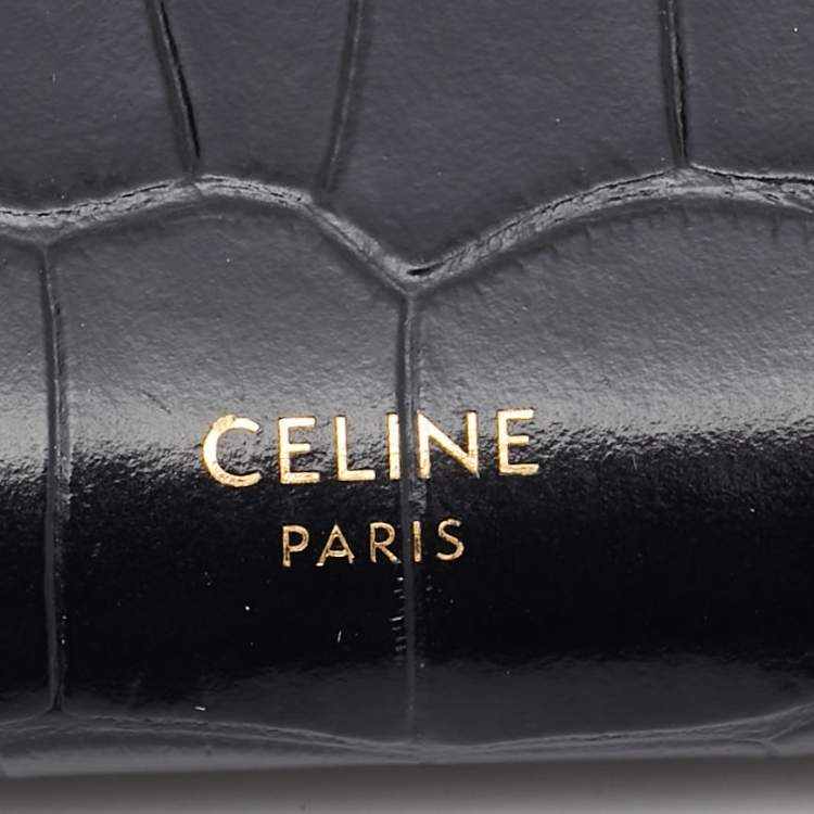 Pre Owned Celine Black Croc Embossed Leather Continental Wallet