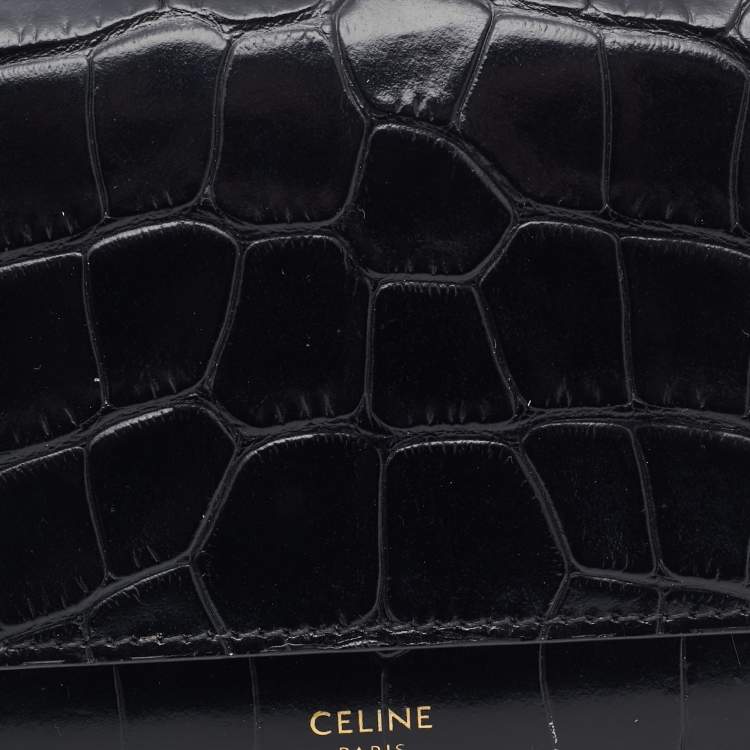 Pre Owned Celine Black Croc Embossed Leather Continental Wallet