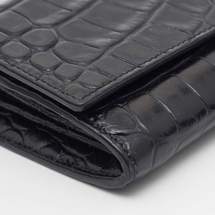 Pre Owned Celine Black Croc Embossed Leather Continental Wallet