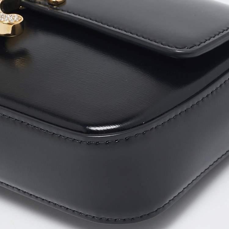 Pre Owned Celine Black Leather Crystal Embellished Claude Shoulder Bag