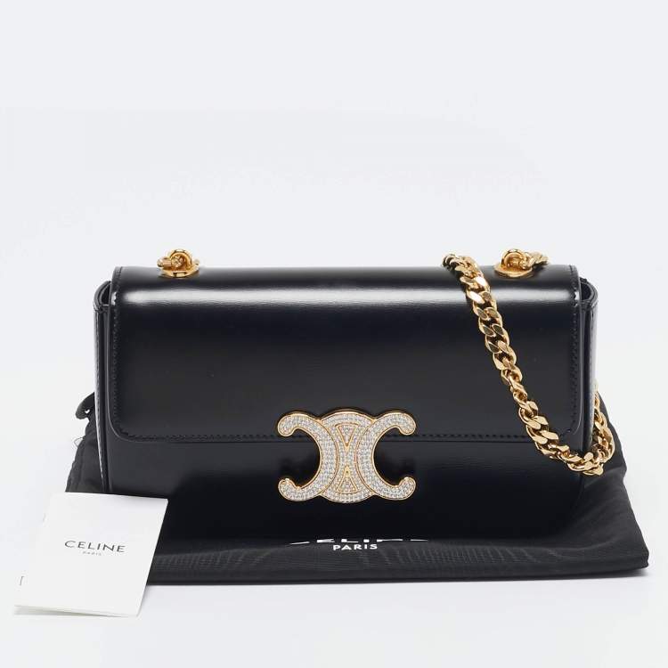 Pre Owned Celine Black Leather Crystal Embellished Claude Shoulder Bag
