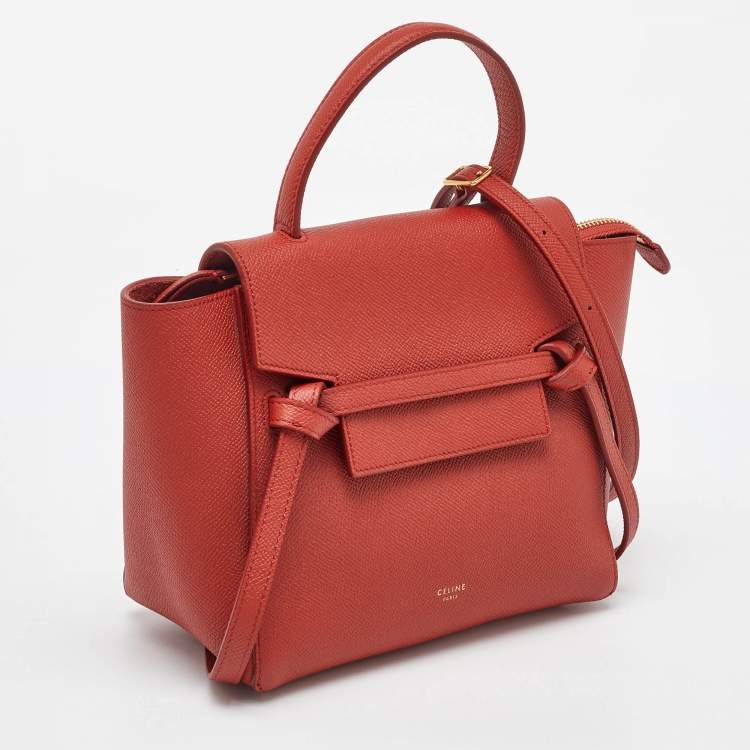 Pre Owned Celine Orange Leather Nano Belt Top Handle Bag
