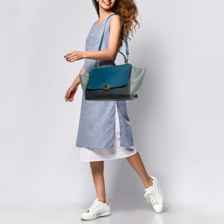 Pre Owned Celine Tricolor Leather Medium Trapeze Top Handle Bag
