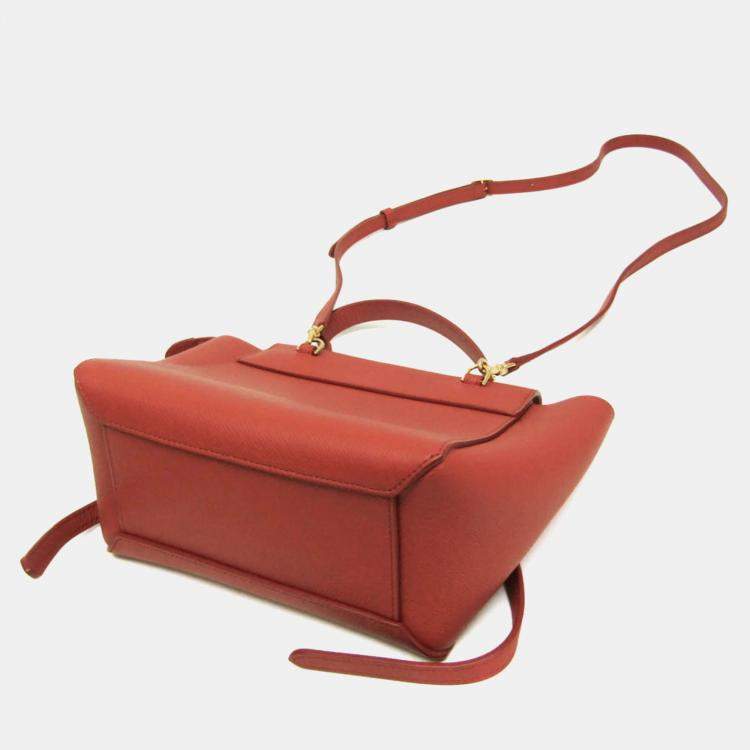 Pre Owned Celine Red Brown Leather Belt Bag Nano Handbag