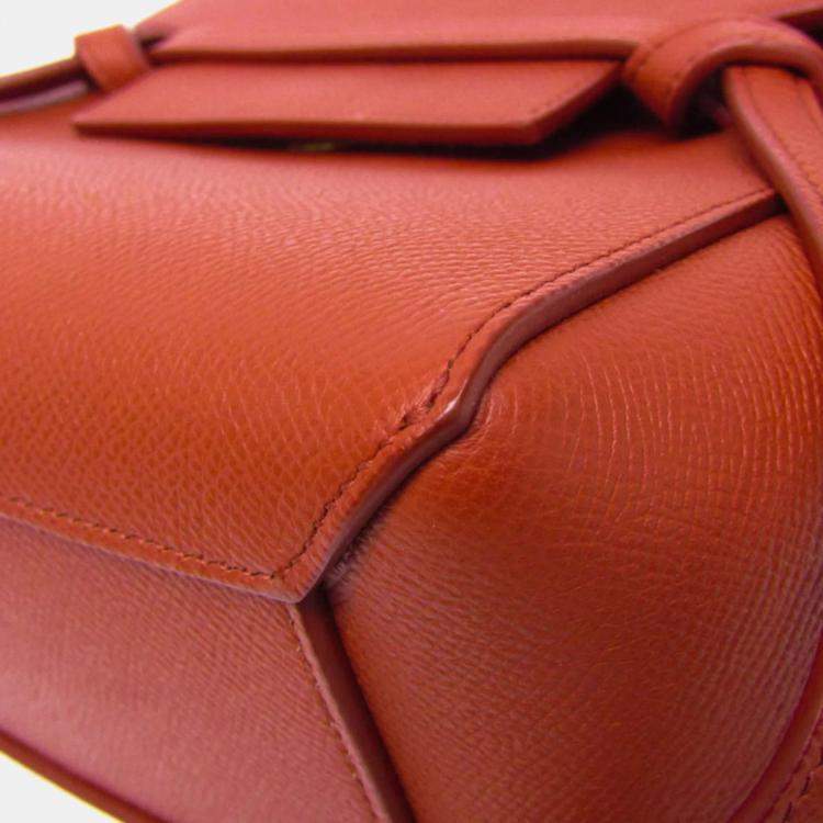 Pre Owned Celine Red Brown Leather Belt Bag Nano Handbag