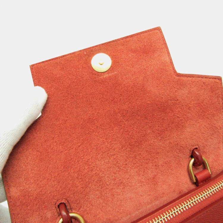 Pre Owned Celine Red Brown Leather Belt Bag Nano Handbag