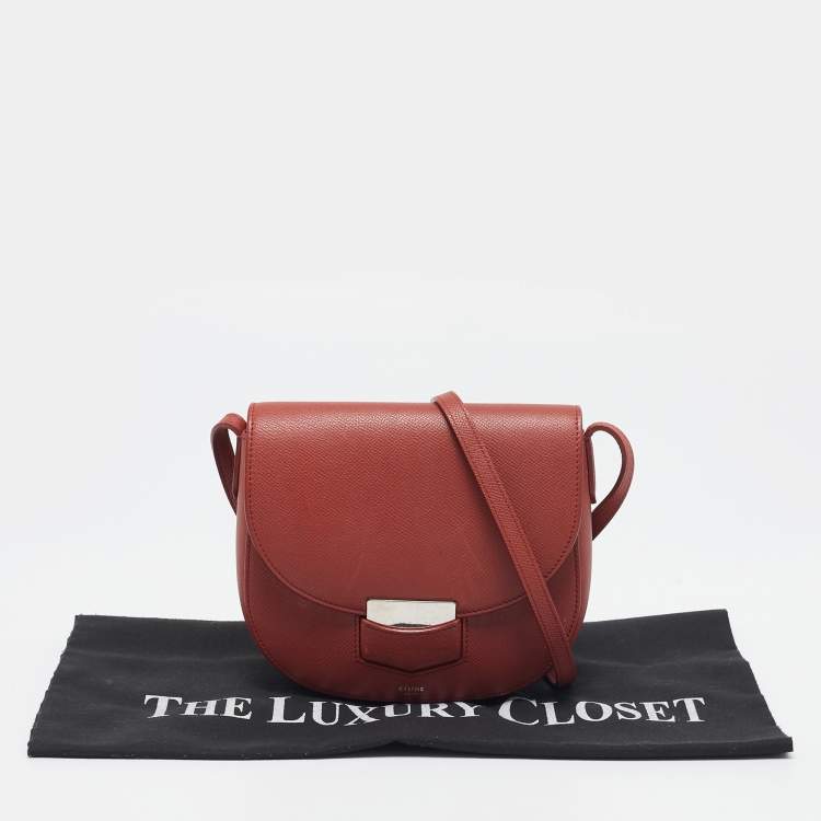 Pre Owned Celine Brick Brown Leather Small Trotteur Crossbody Bag