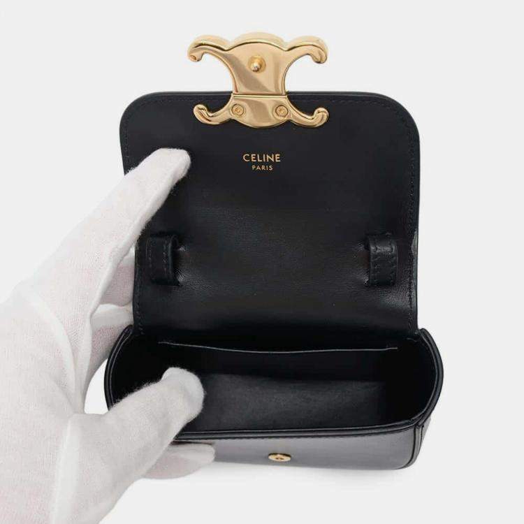 Pre Owned Celine Black Shiny Calf Leather Triomphe Mini Claude Shoulder Bag
