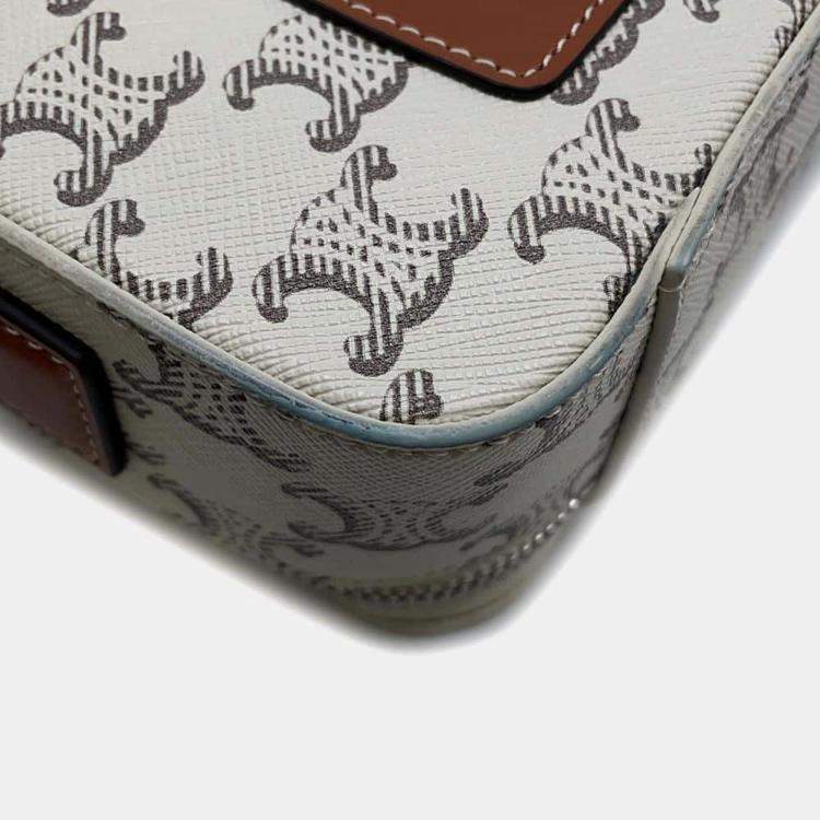 Pre Owned Celine Tan/Ecru PVC Coated Canvas Triomphe Shoulder Bag