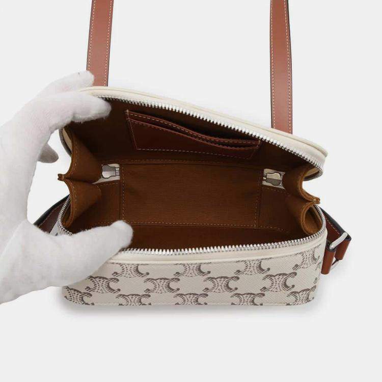 Pre Owned Celine Tan/Ecru PVC Coated Canvas Triomphe Shoulder Bag