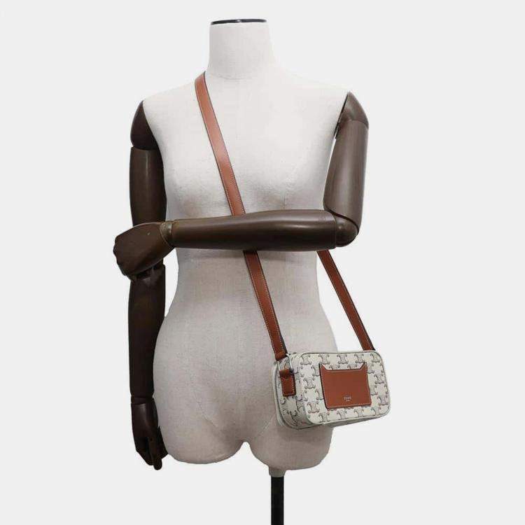 Pre Owned Celine Tan/Ecru PVC Coated Canvas Triomphe Shoulder Bag